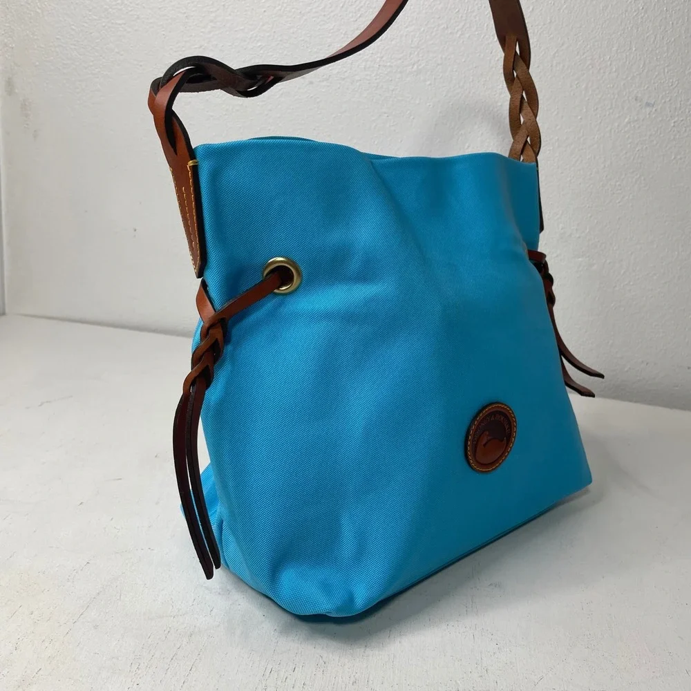 NWOT Dooney & Bourke Sky Blue Hobo Shoulder Bag Nylon Purse Leather Trim Preppy